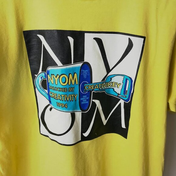 NYOM Vintage 90s Creativity Graphic Tee M USA Single Stitch 50/50 Yellow - Picture 12 of 15